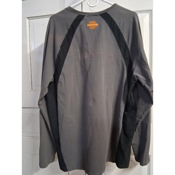 Harley-Davidson Gray & Black Long Sleeve Shirt With Orange Logo Mens L Cotton Bl - Picture 2 of 9